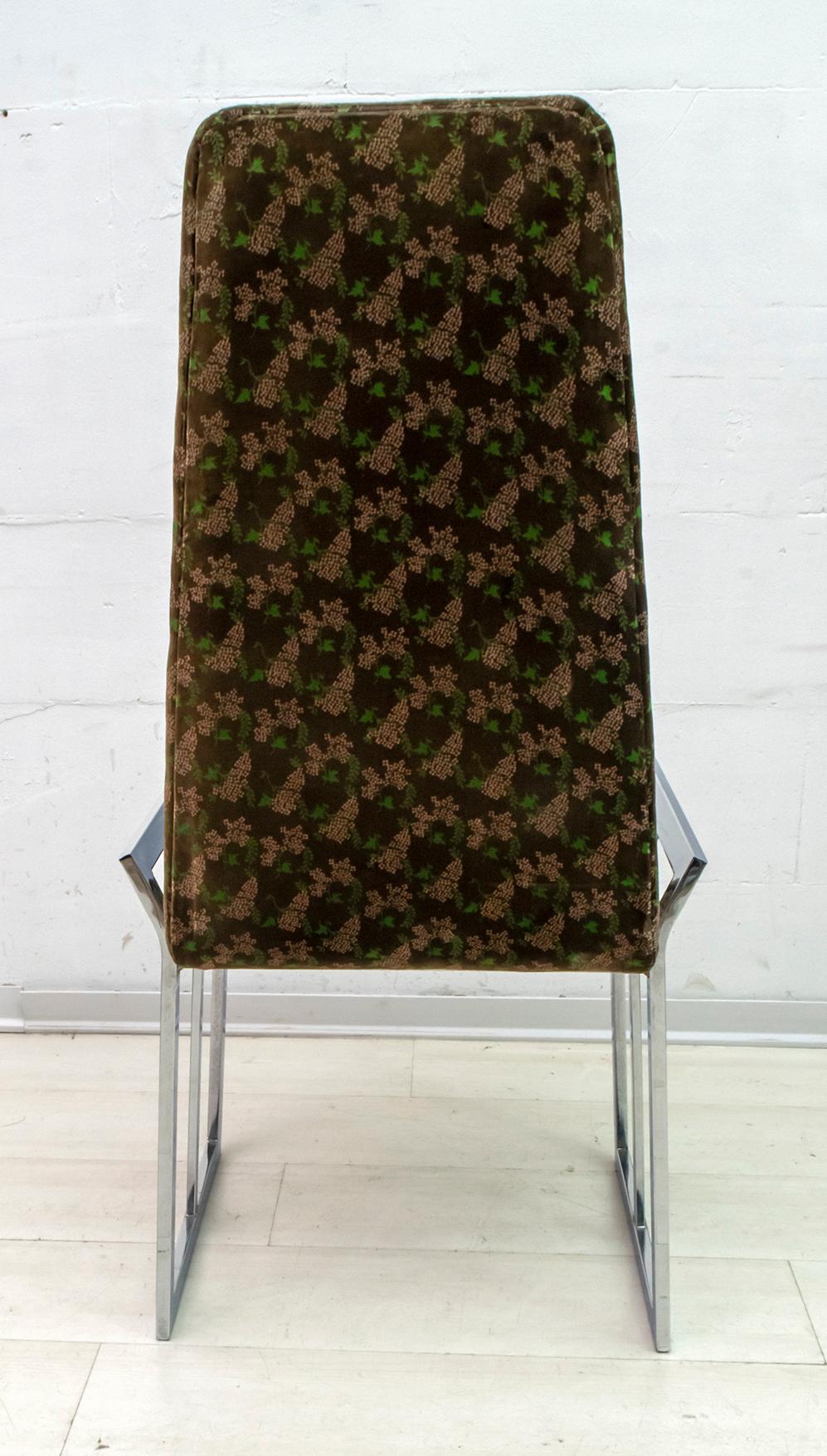 Ensemble de 4 chaises de salle à manger en acier chromé et velours:: de style italien:: datant de la fin du XIXe siècle:: 1970 en vente 3