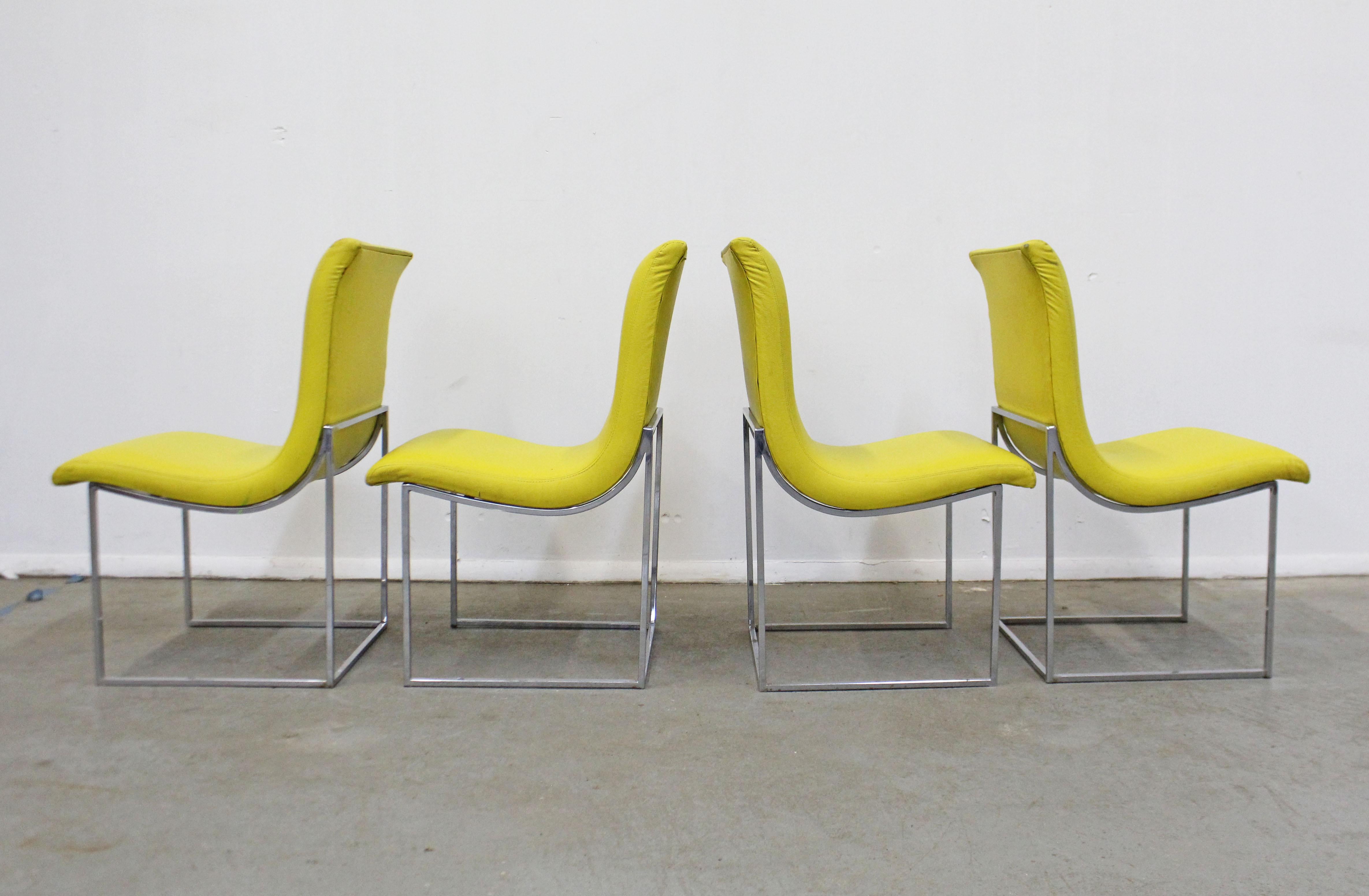 Américain Ensemble de 4 chaises de salle à manger chromées mi-siècle moderne de Milo Baughman pour Thayer Coggin en vente