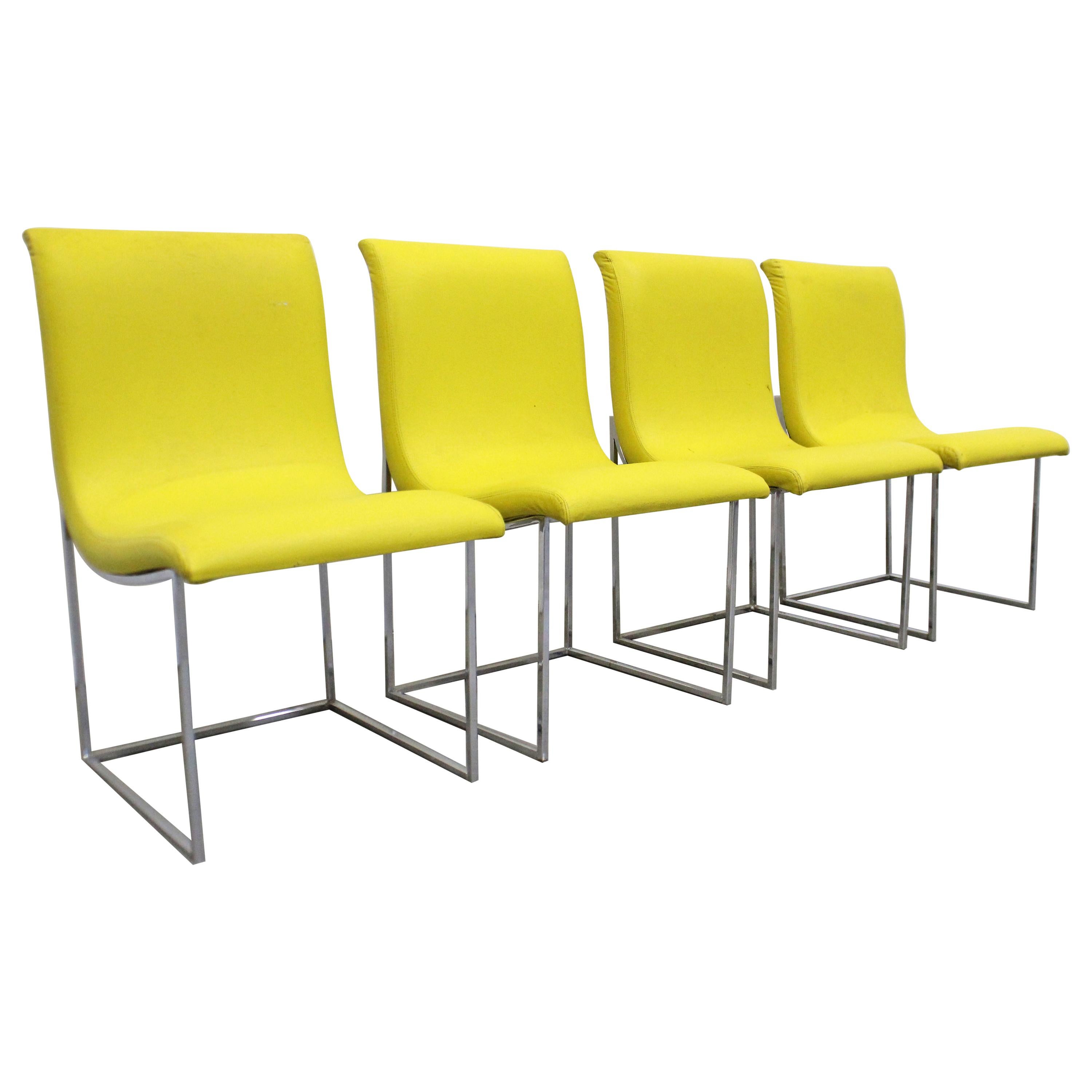 Ensemble de 4 chaises de salle à manger chromées mi-siècle moderne de Milo Baughman pour Thayer Coggin en vente