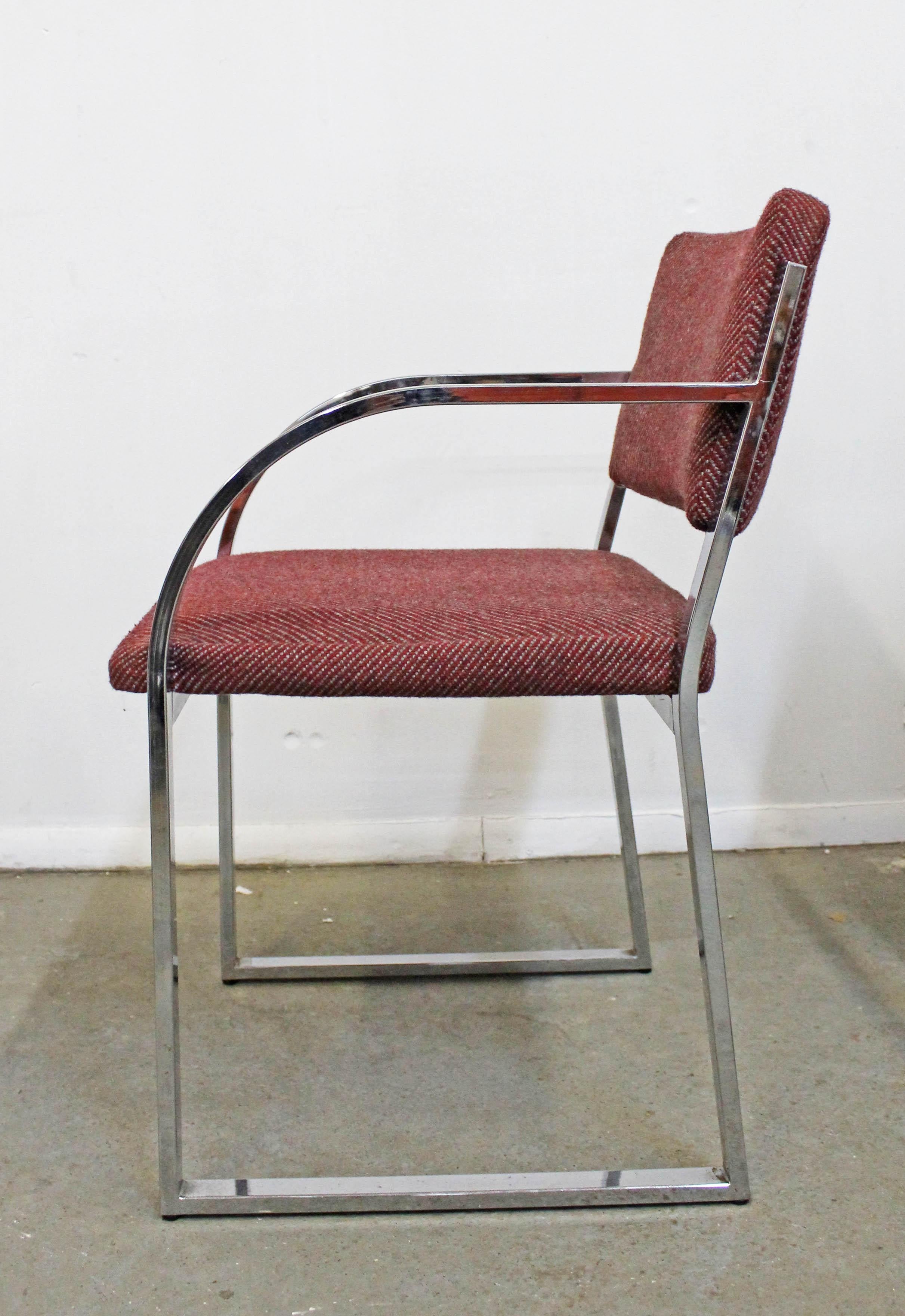 Set of 4 Mid-Century Modern Milo Baughman Style Flat Tube Chrome Dining Chairs In Good Condition In Wilmington, DE
