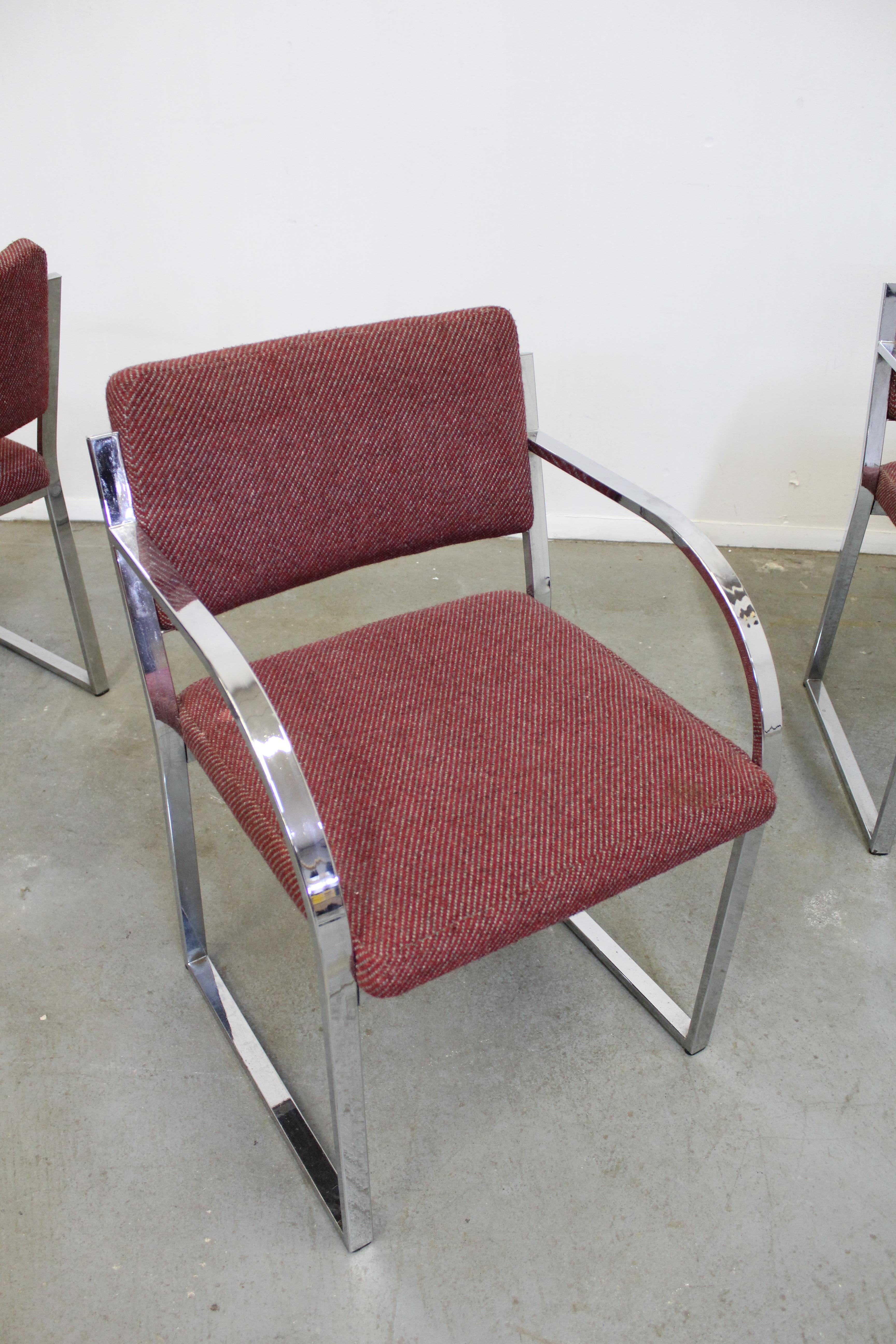Set of 4 Mid-Century Modern Milo Baughman Style Flat Tube Chrome Dining Chairs 1