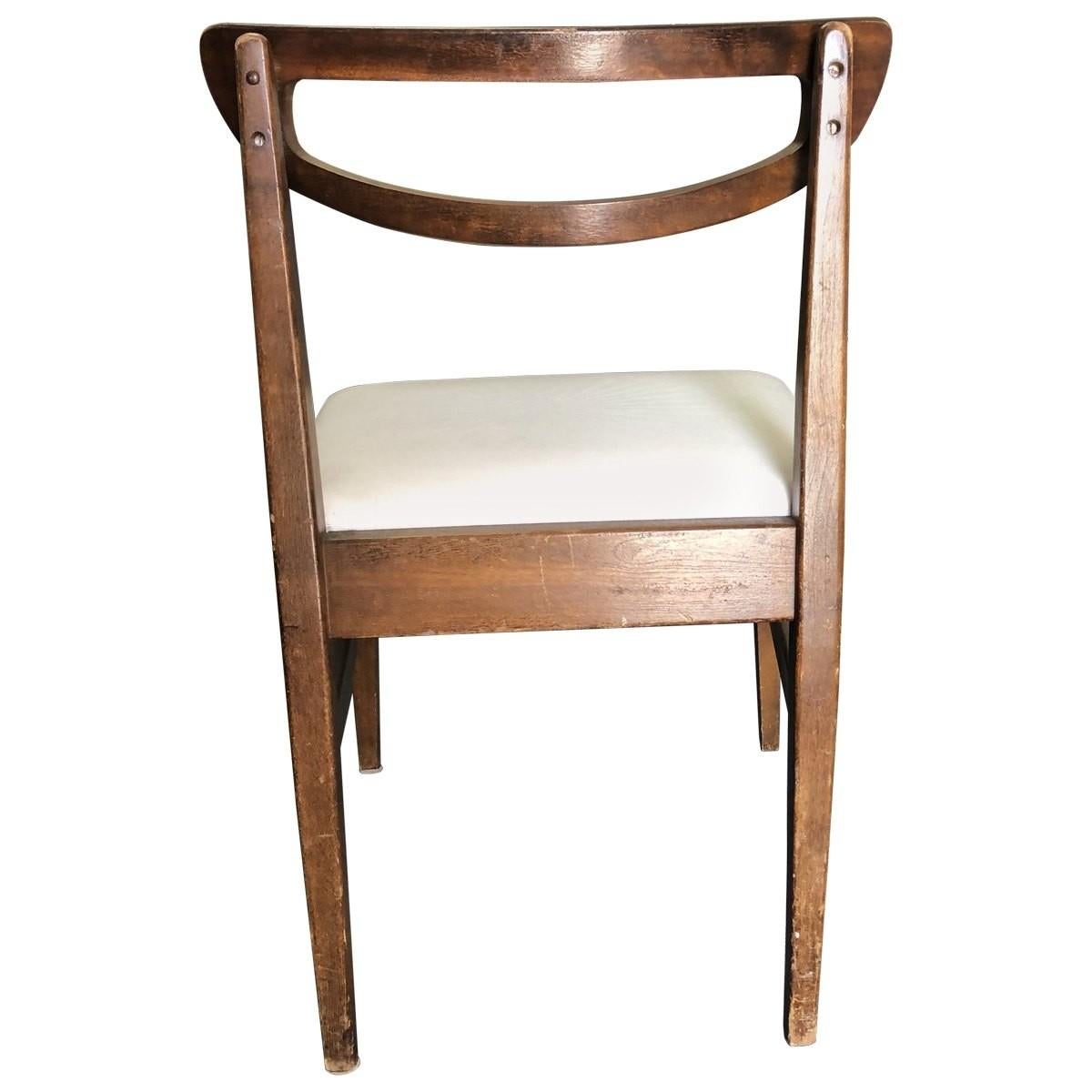 Linen Set of 4 Mid-Century Modern Open Rail Dining Chairs For Sale
