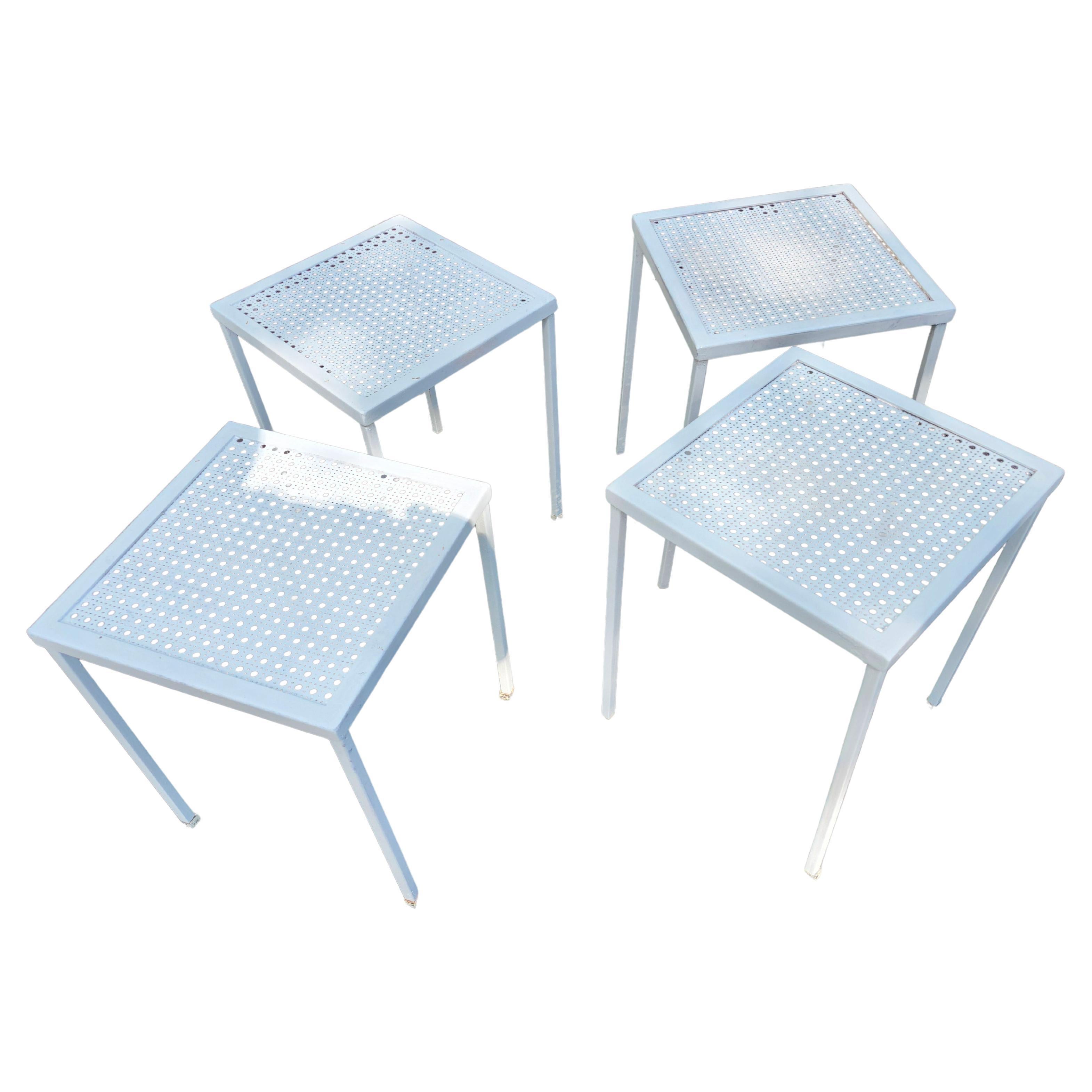 Mid-Century Modern Set of 4 Mid Century Modern Outdoor Pierced Metal Stacking Tabes C1958 Restored For Sale