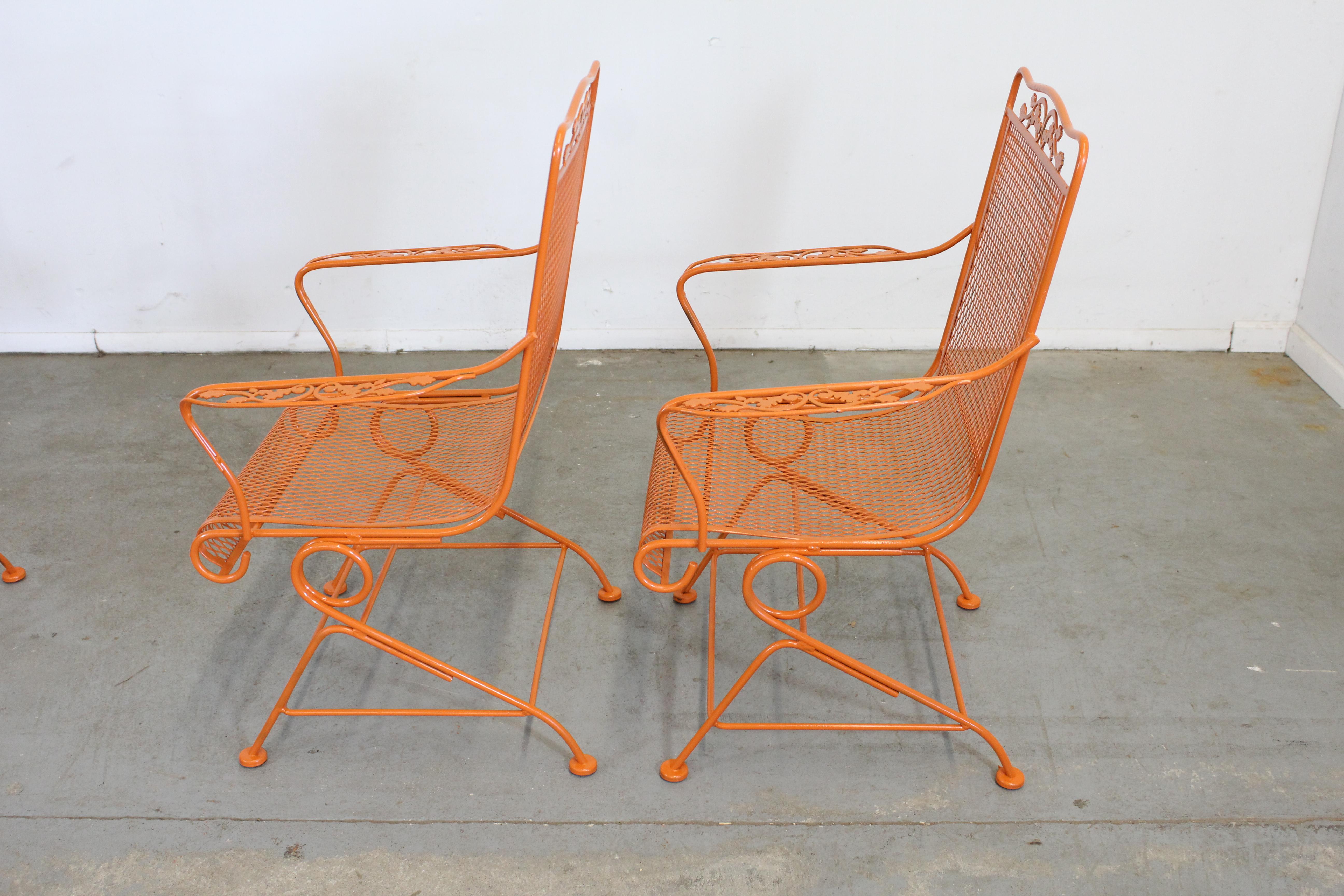 Set of 4 Mid-Century Outdoor Woodard Iron Springer Chairs In Fair Condition In Wilmington, DE