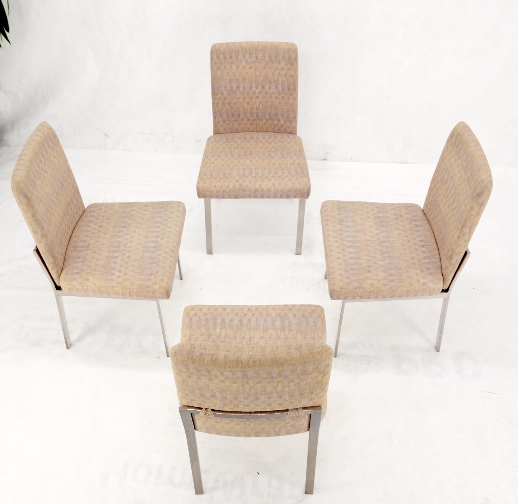 Set of 4 Mid-Century Modern Polished Stainless Steel Upholstered Dining Chairs For Sale 3
