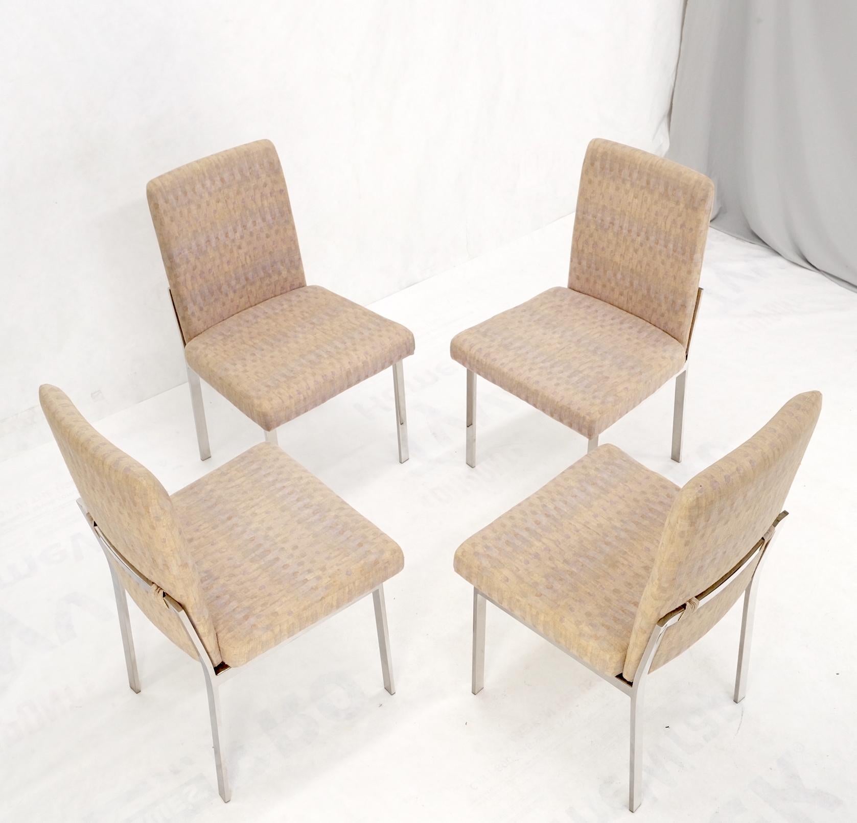 Set of 4 Mid-Century Modern Polished Stainless Steel Upholstered Dining Chairs For Sale 4