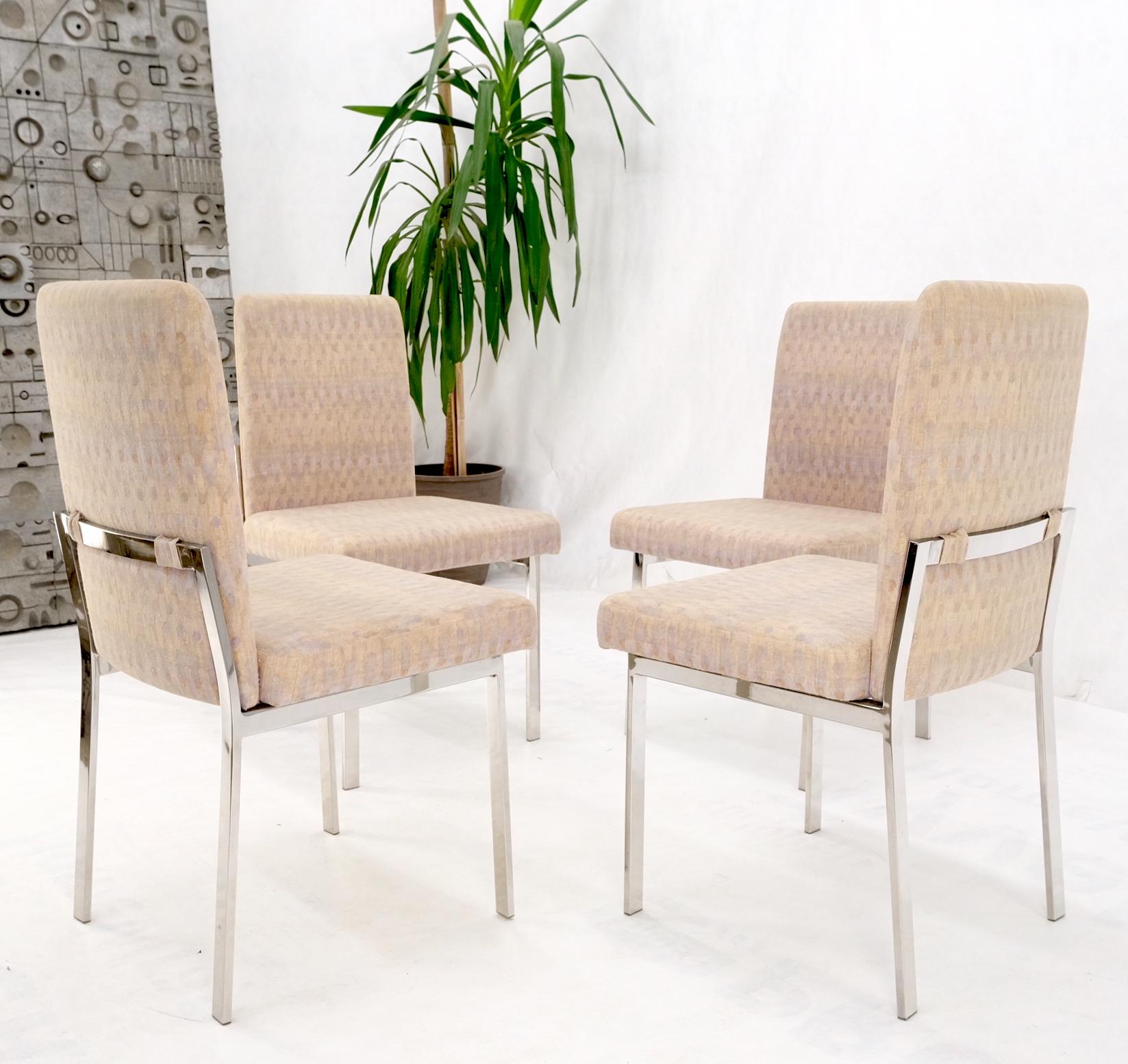 Set of 4 Mid-Century Modern Polished Stainless Steel Upholstered Dining Chairs For Sale 5