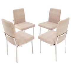 Ensemble de 4 chaises de salle à manger tapissées en acier inoxydable poli, de style moderne du milieu du siècle dernier