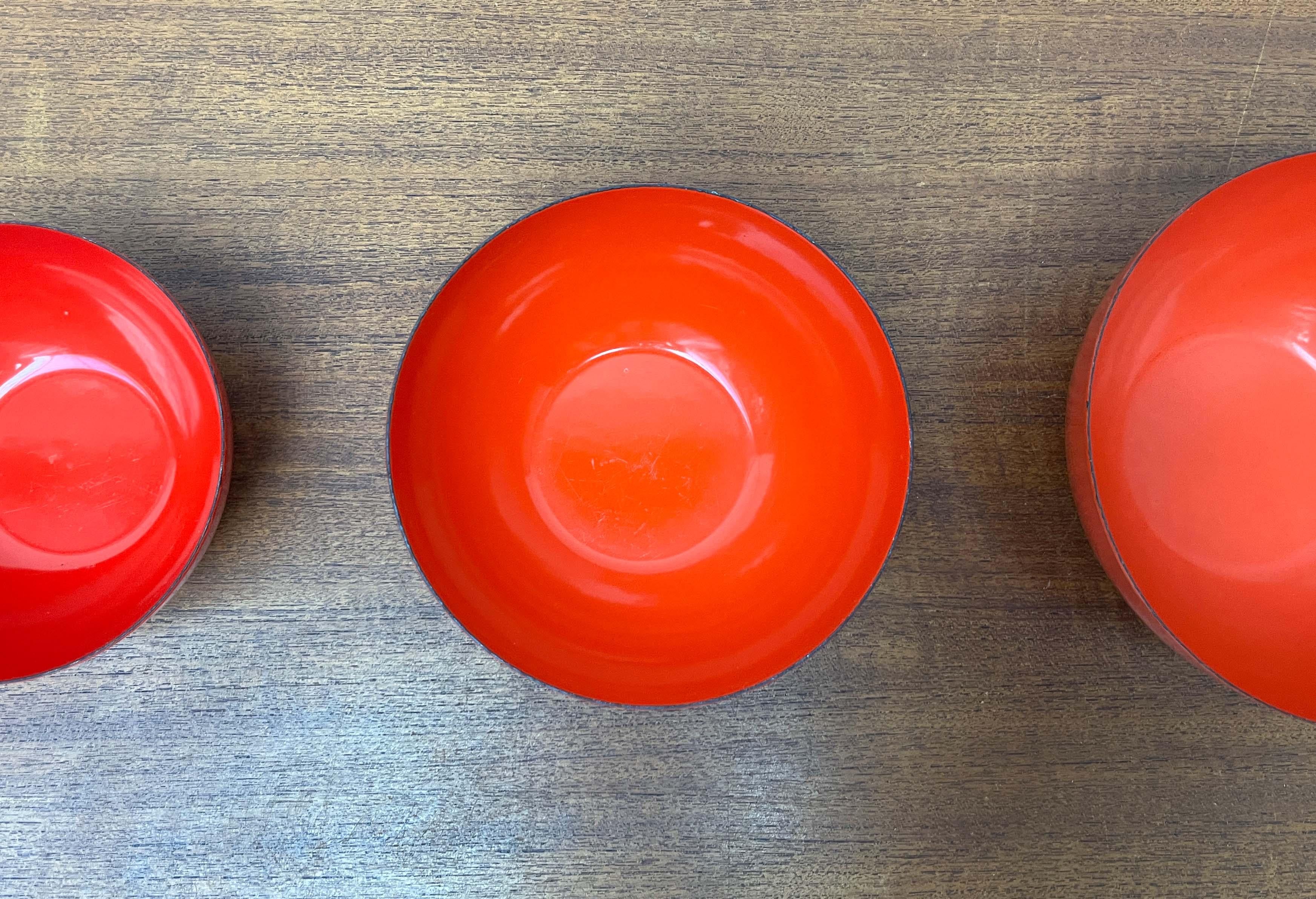 Set of 4 Mid-Century Modern Red Enamel Bowls by Kaj Franck for Finel, Finland in vendita 4
