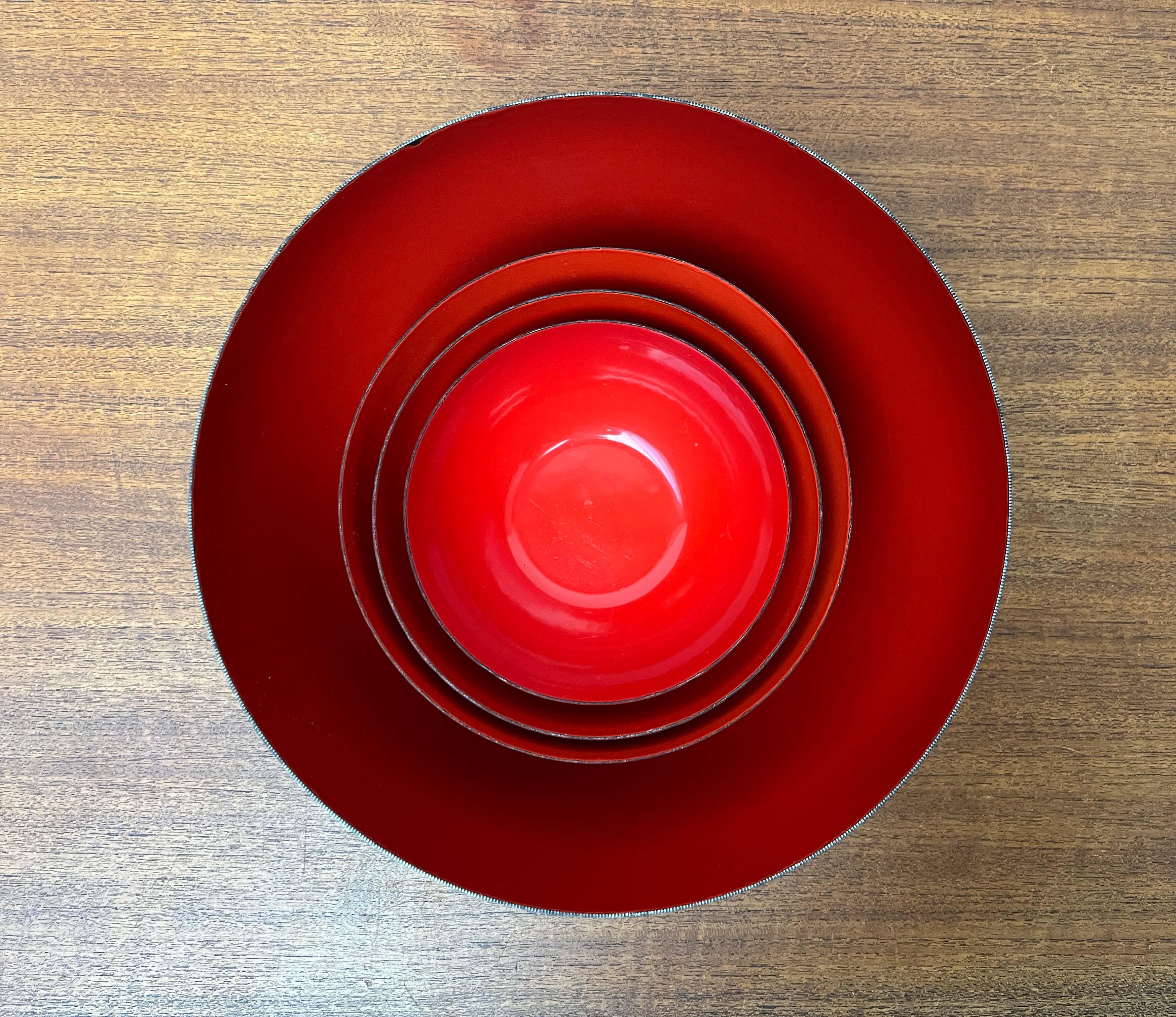 Set of 4 Mid-Century Modern Red Enamel Bowls by Kaj Franck for Finel, Finland, 1960s