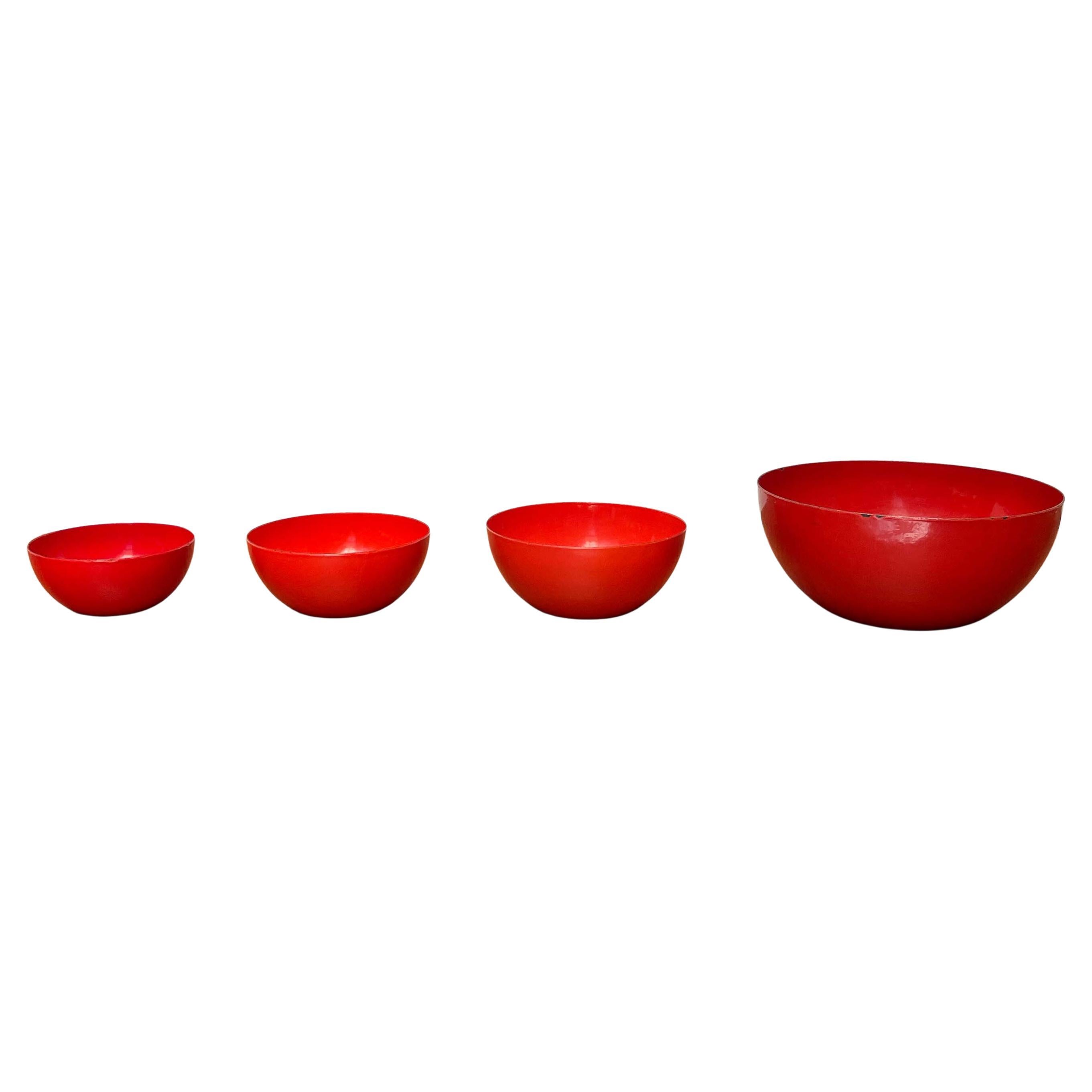 Set of 4 Mid-Century Modern Red Enamel Bowls by Kaj Franck for Finel, Finland