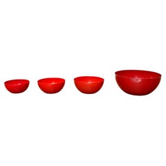 Set of 4 Mid-Century Modern Red Enamel Bowls by Kaj Franck for Finel, Finland