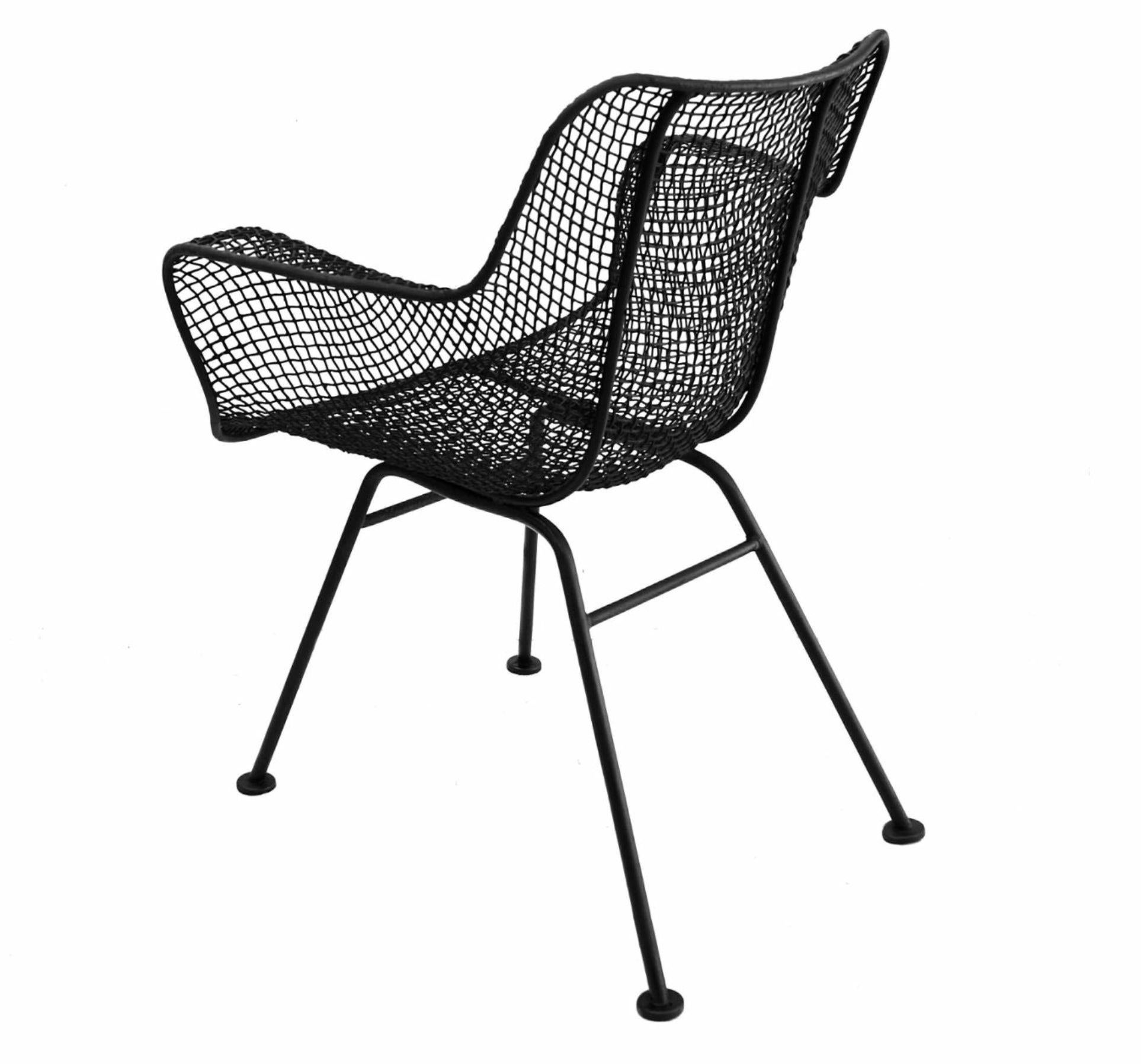 Wrought Iron 4 Mid-Century Modern Russell Woodard Sculptura Arm Dining Chairs Outdoor Indoor For Sale