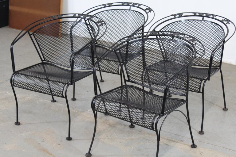 North American Set of 4 Mid-Century Modern Salterini Curve Back Outdoor Arm Chairs For Sale