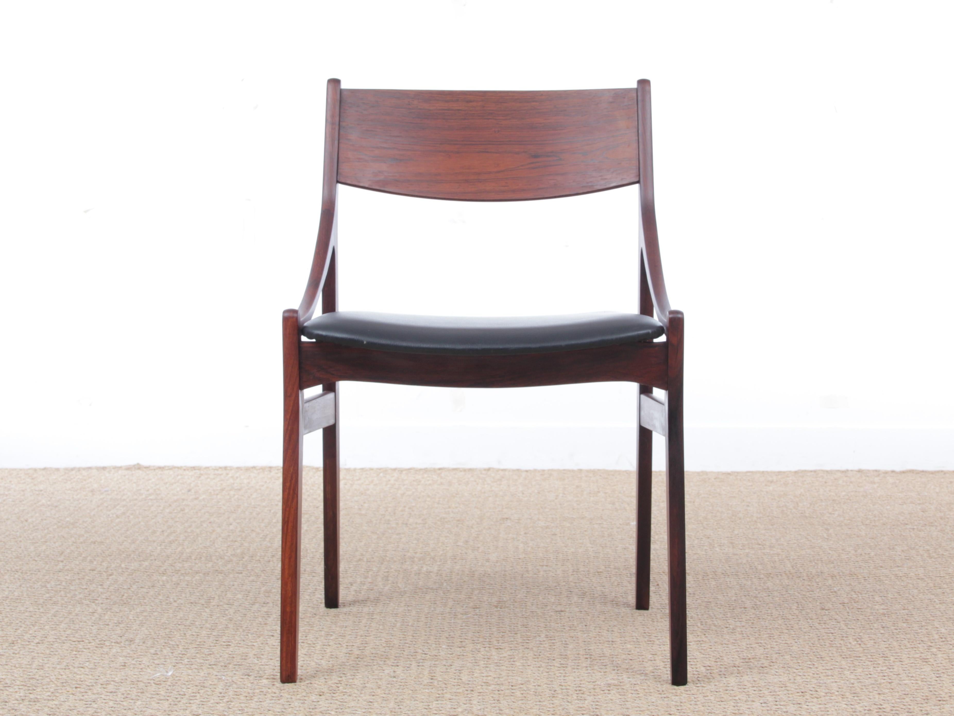 Set of 4 Scandinavian chairs in rosewood designed by H. Vestervig Eriksen, circa 1960. Solid rosewood framework. Original black simili leather.