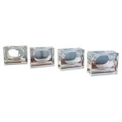 Ensemble de 4 porte-serviettes carrés en lucite translucide de style mi-siècle moderne