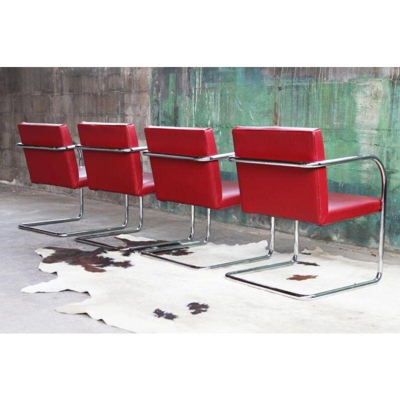 20th Century Set of 4, Mid-Century Modern Thonet Mies Van Der Rohe Brno Red Chairs, 1970s For Sale