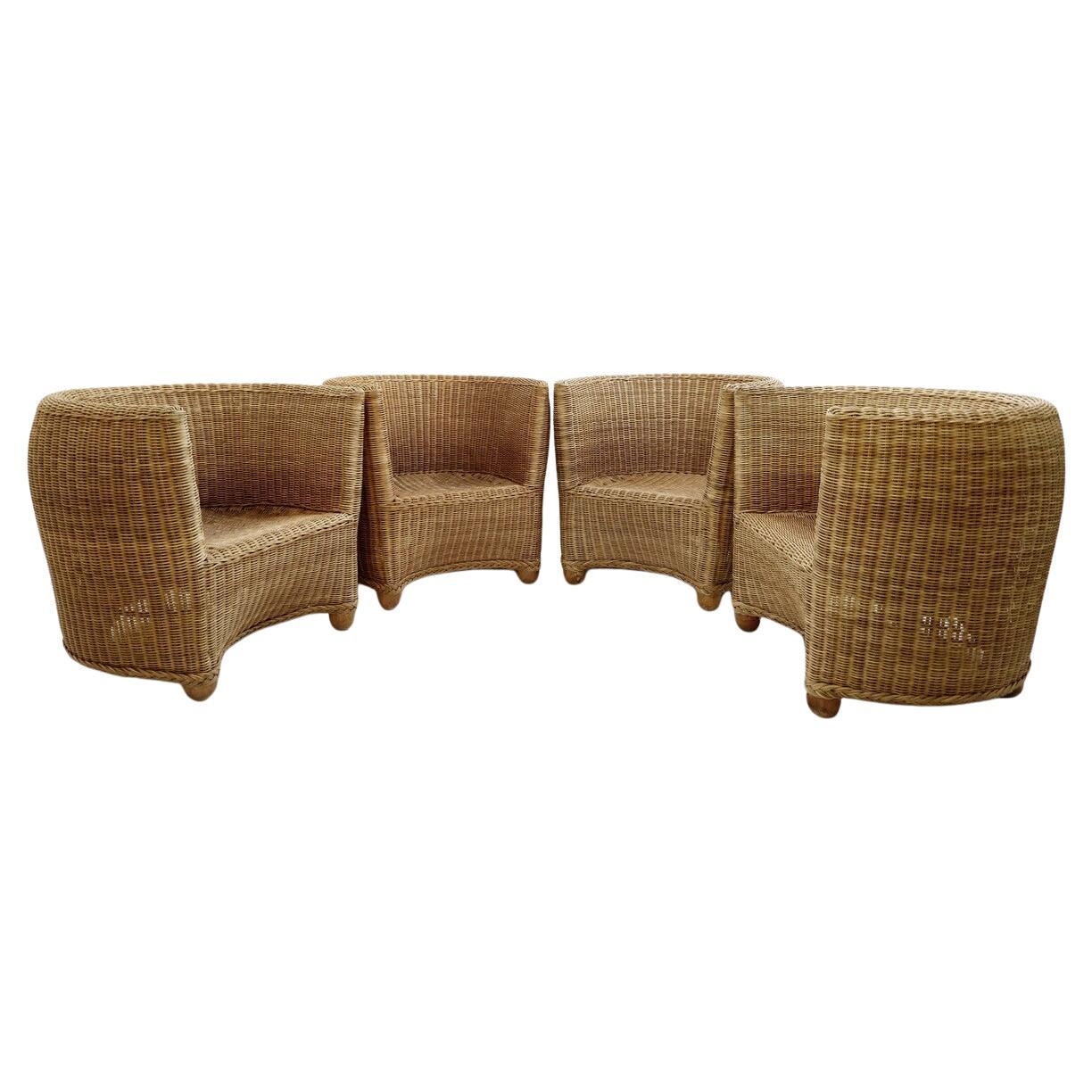 Set of 4 Mid-Century Modern Wickers Armchairs