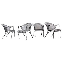 Used Set of 4 Mid-Century Modern Woodard Iron Curve Back Outdoor Arm Chairs