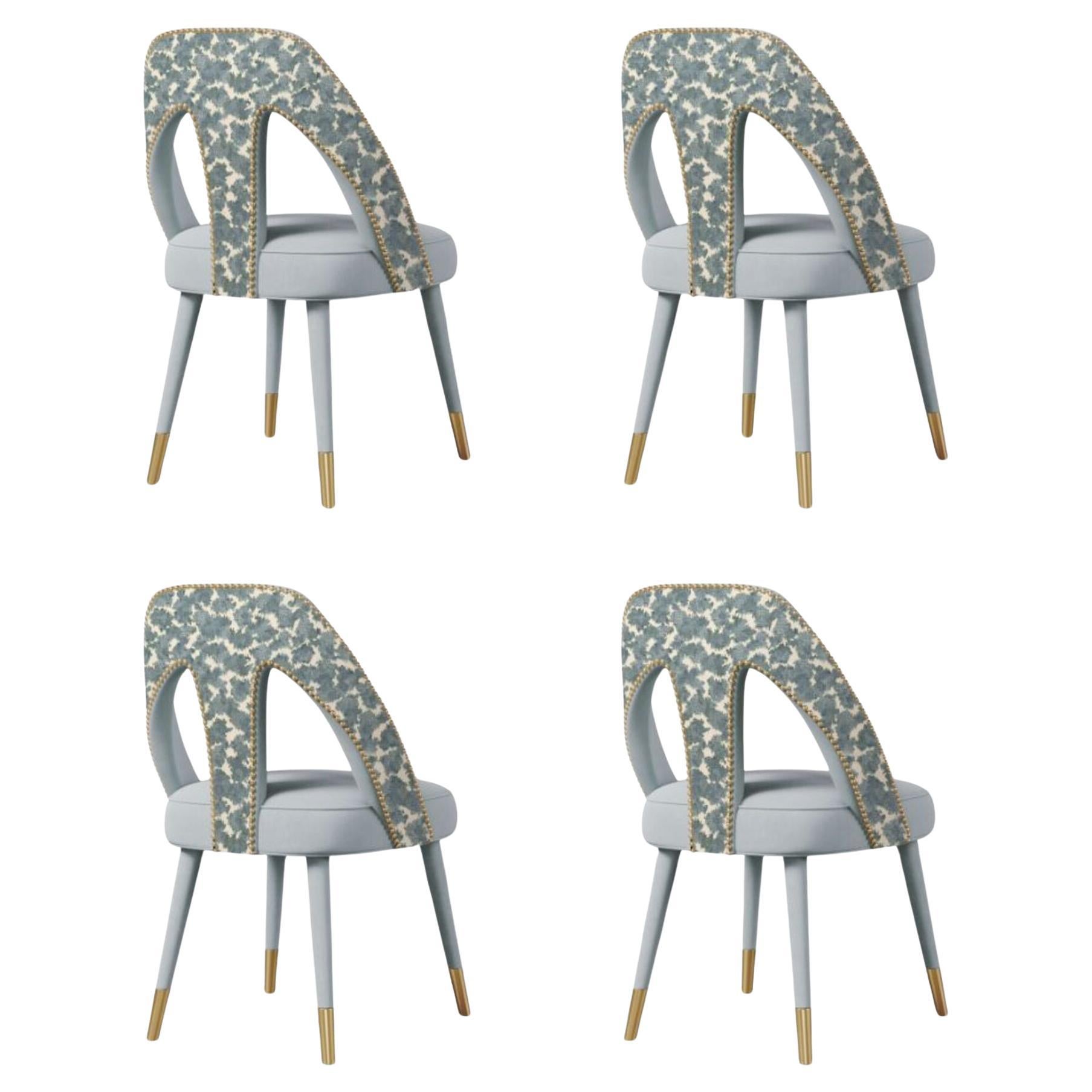 Set of 4 Mid-Century Modern Caron Dining Chair Wood Brass by Ottiu