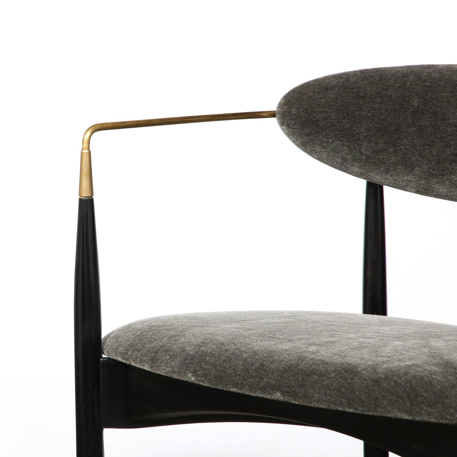 Danish Set of 4 Mid-Century Modernist Chairs in Walnut with Brass Arms by Kofod-Larsen