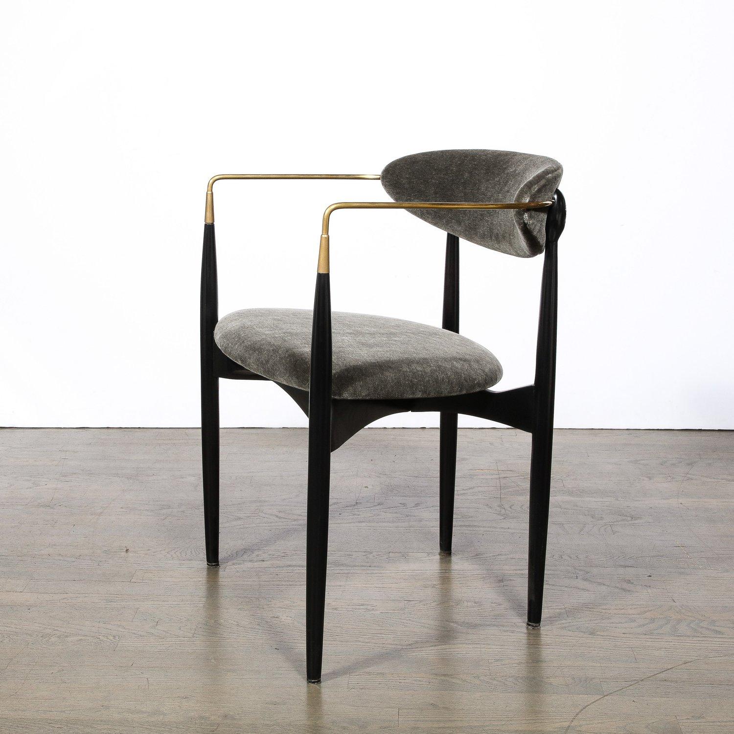 Set of 4 Mid-Century Modernist Chairs in Walnut with Brass Arms by Kofod-Larsen 1