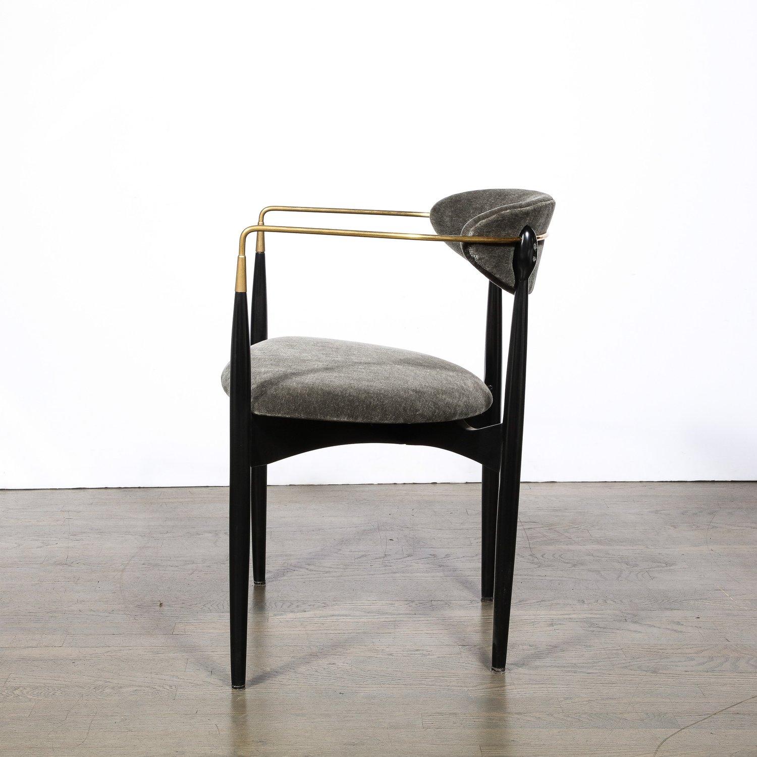 Set of 4 Mid-Century Modernist Chairs in Walnut with Brass Arms by Kofod-Larsen 2