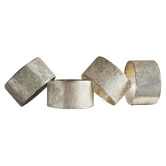 Retro Set of 4 Midcentury Napkin Rings in Patinated Silver 