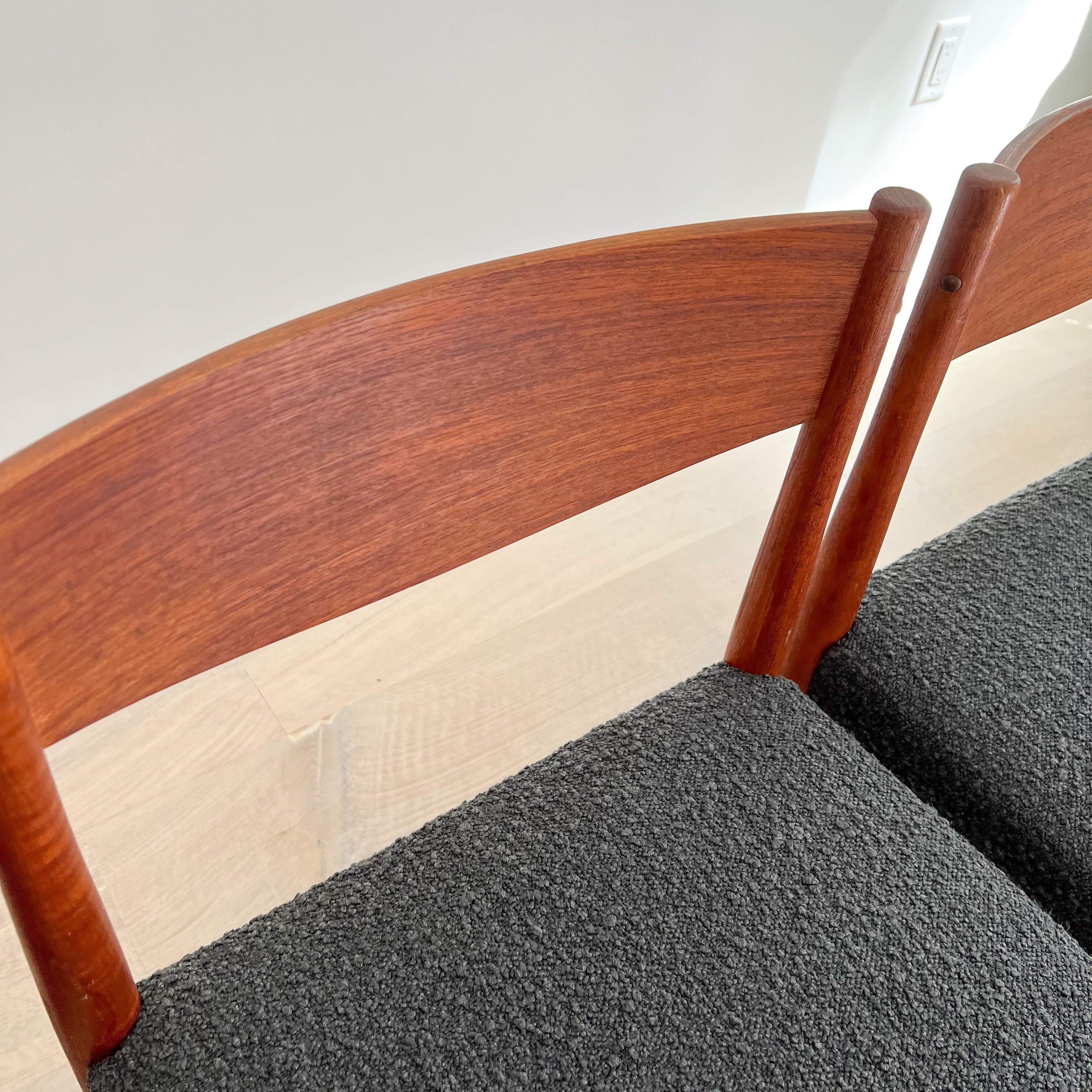 Bouclé Set of 4 Mid Century Poul Volther for Frem Rojle Teak Dining Chairs
