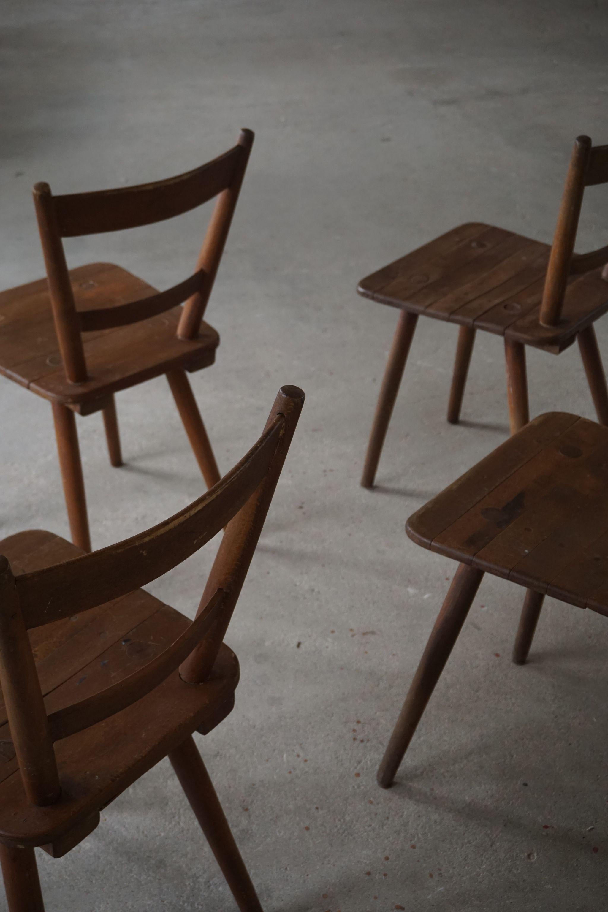 Set of 4 Mid Century Primitive French Dining Chairs, 1950s 5