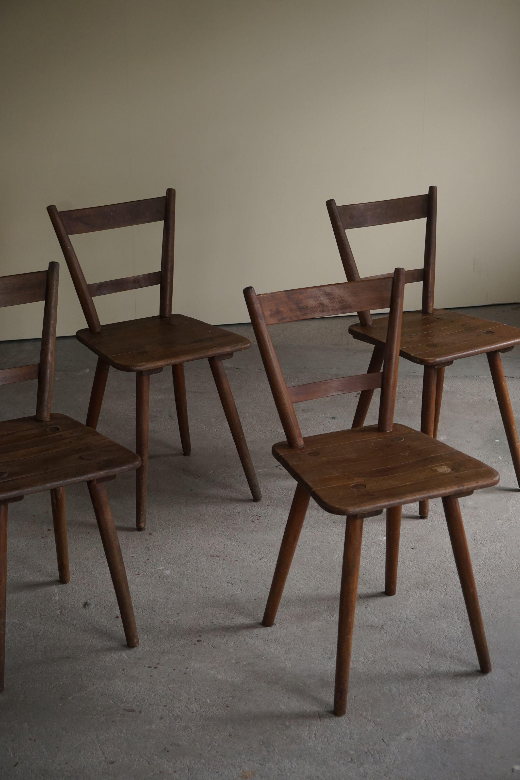 Set of 4 Mid Century Primitive French Dining Chairs, 1950s 8