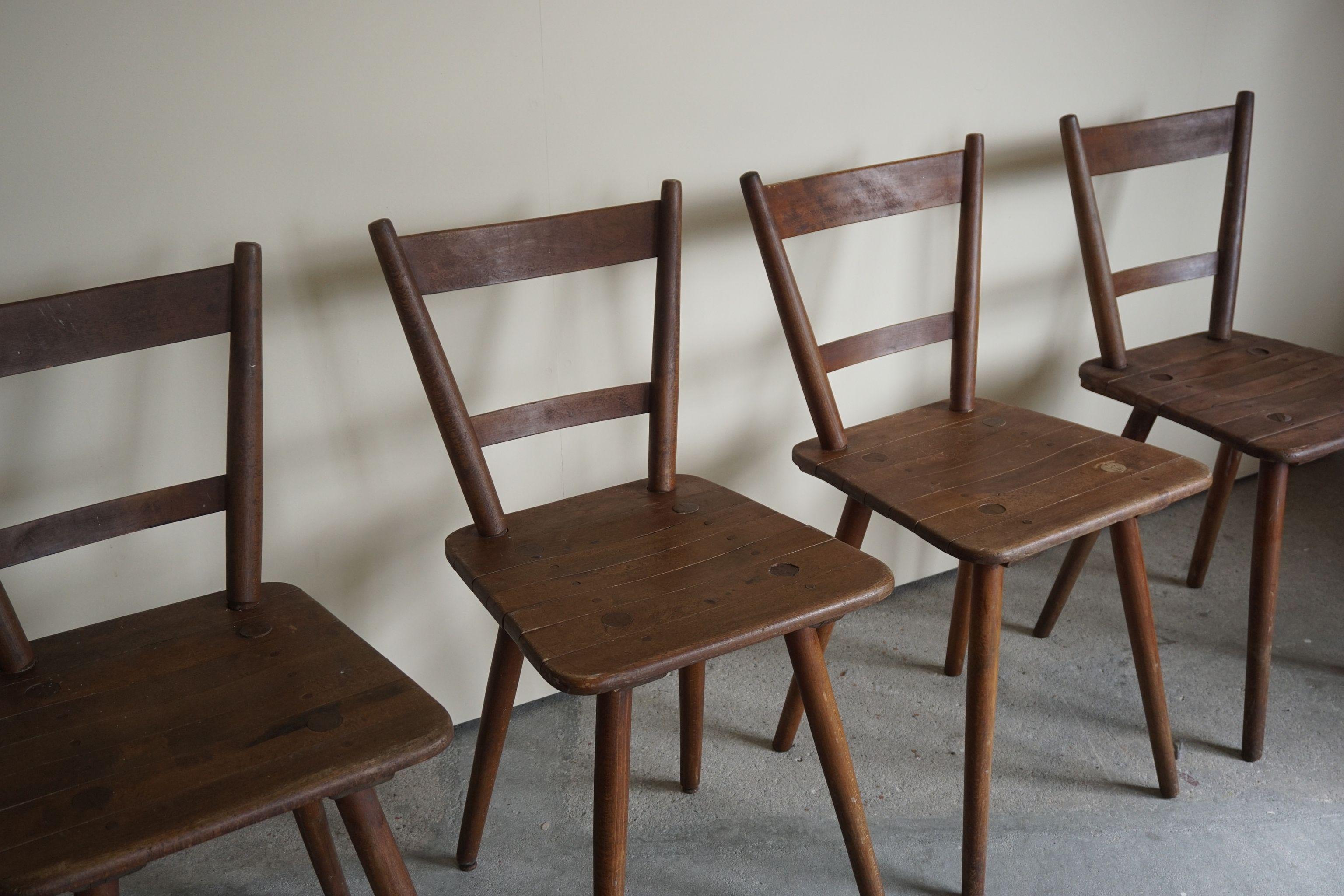 Set of 4 Mid Century Primitive French Dining Chairs, 1950s In Good Condition In Odense, DK