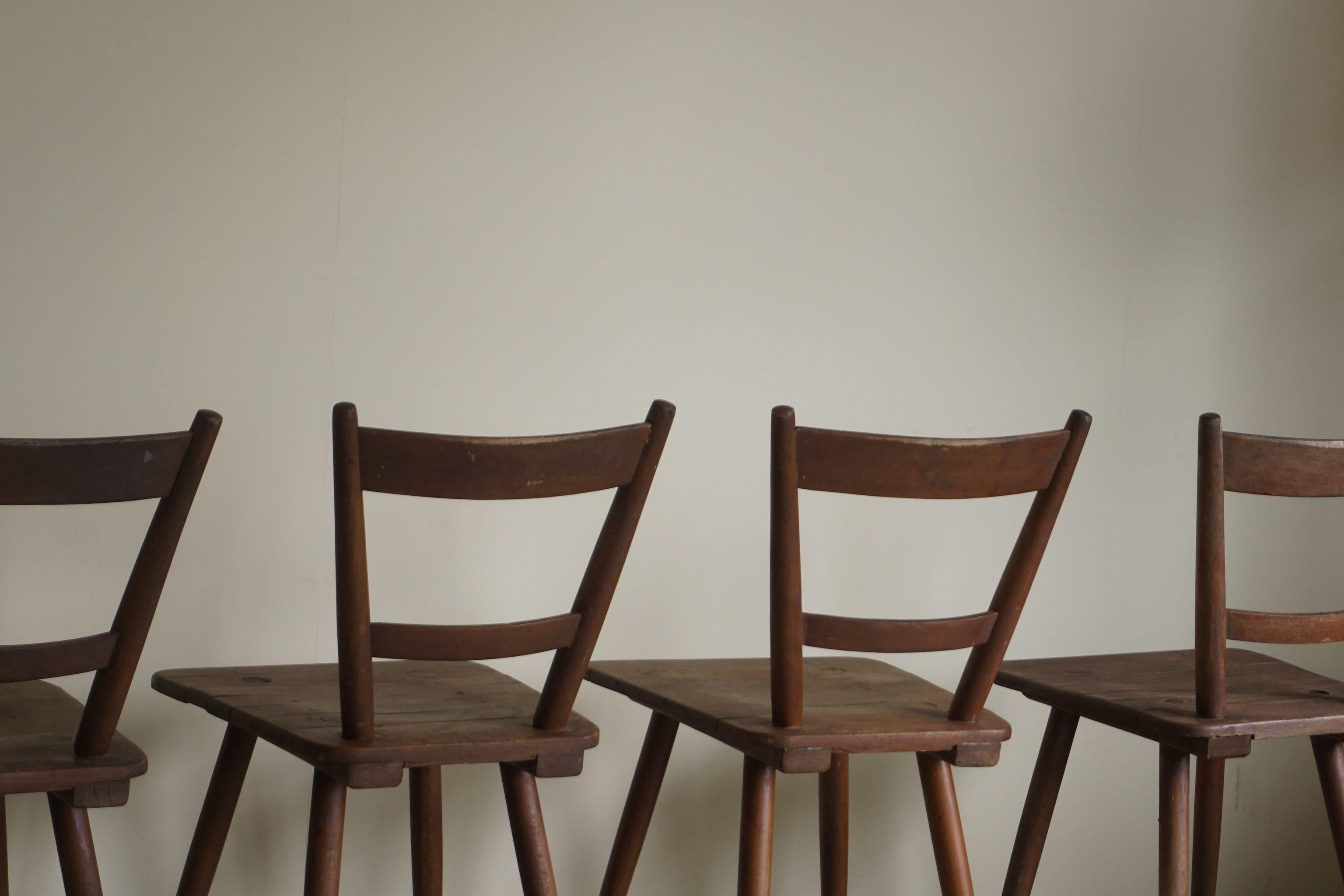 Mid-20th Century Set of 4 Mid Century Primitive French Dining Chairs, 1950s