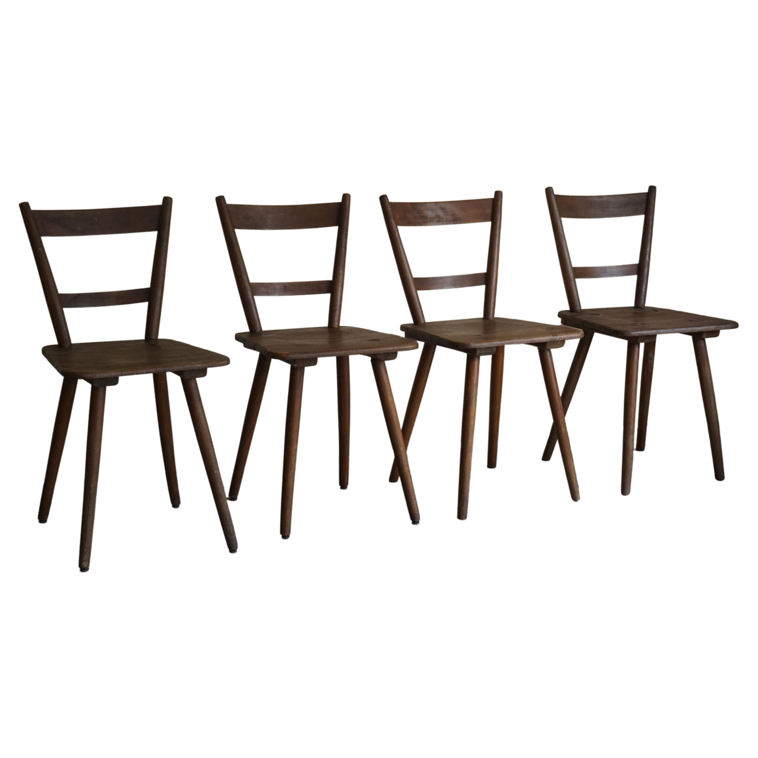 Set of 4 Mid Century Primitive French Dining Chairs, 1950s