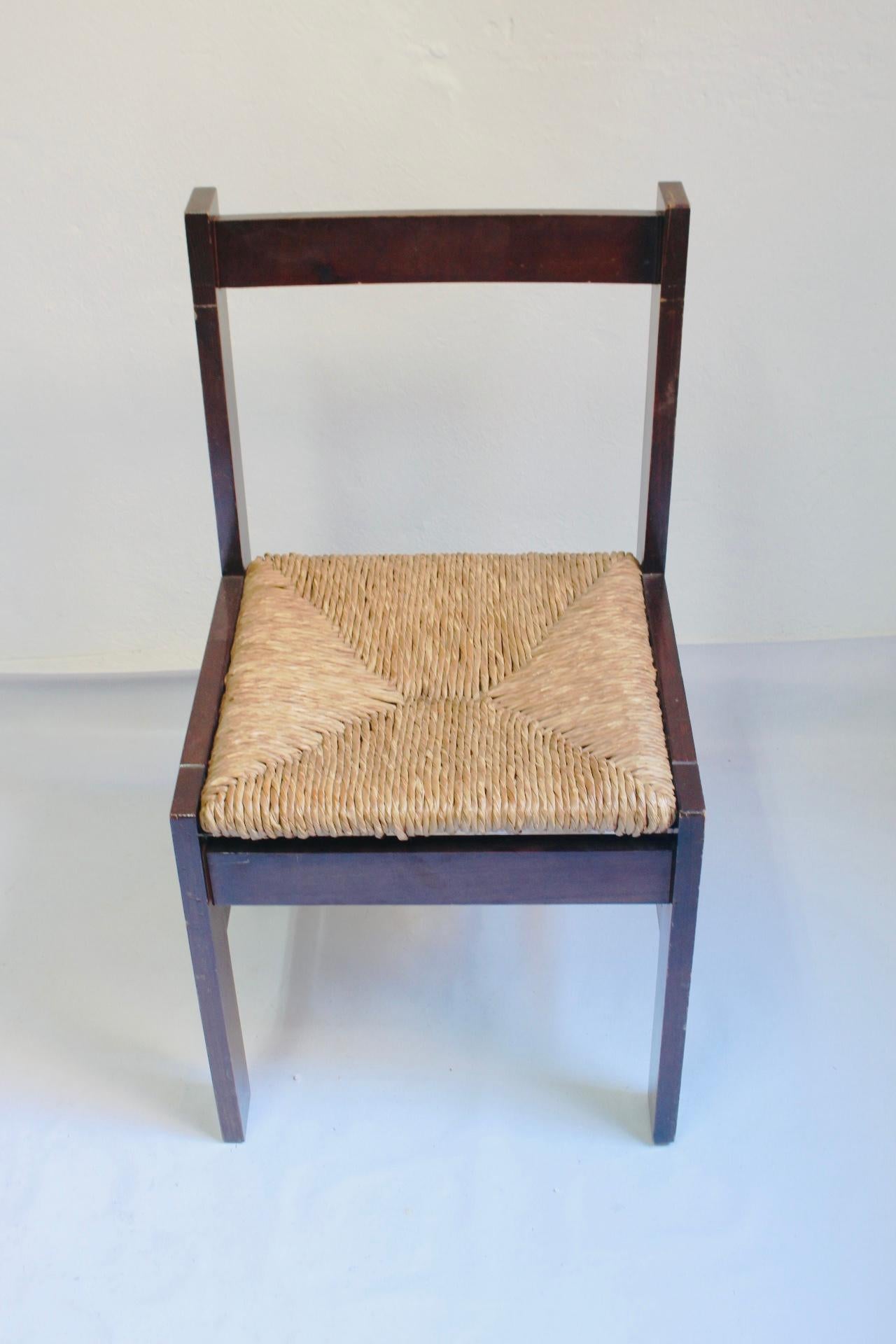 Set of 4 Midcentury Rationalist Rush Woven Dining Chair, 1960s For Sale 5