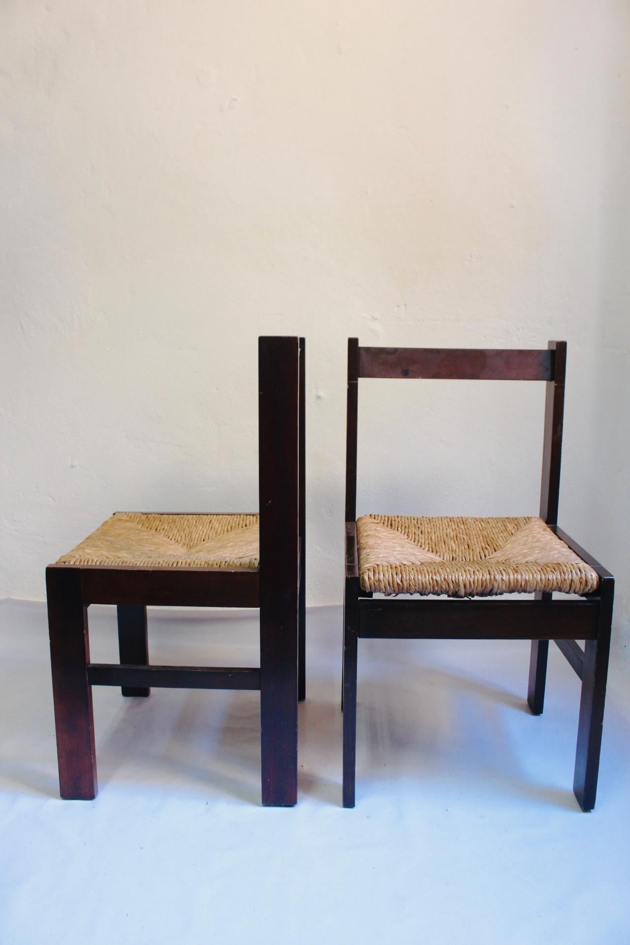 Set of 4 Midcentury Rationalist Rush Woven Dining Chair, 1960s For Sale 10