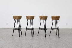 Set of 4 Mid-Century Rattan Bar Stools by Rohe Noordwolde