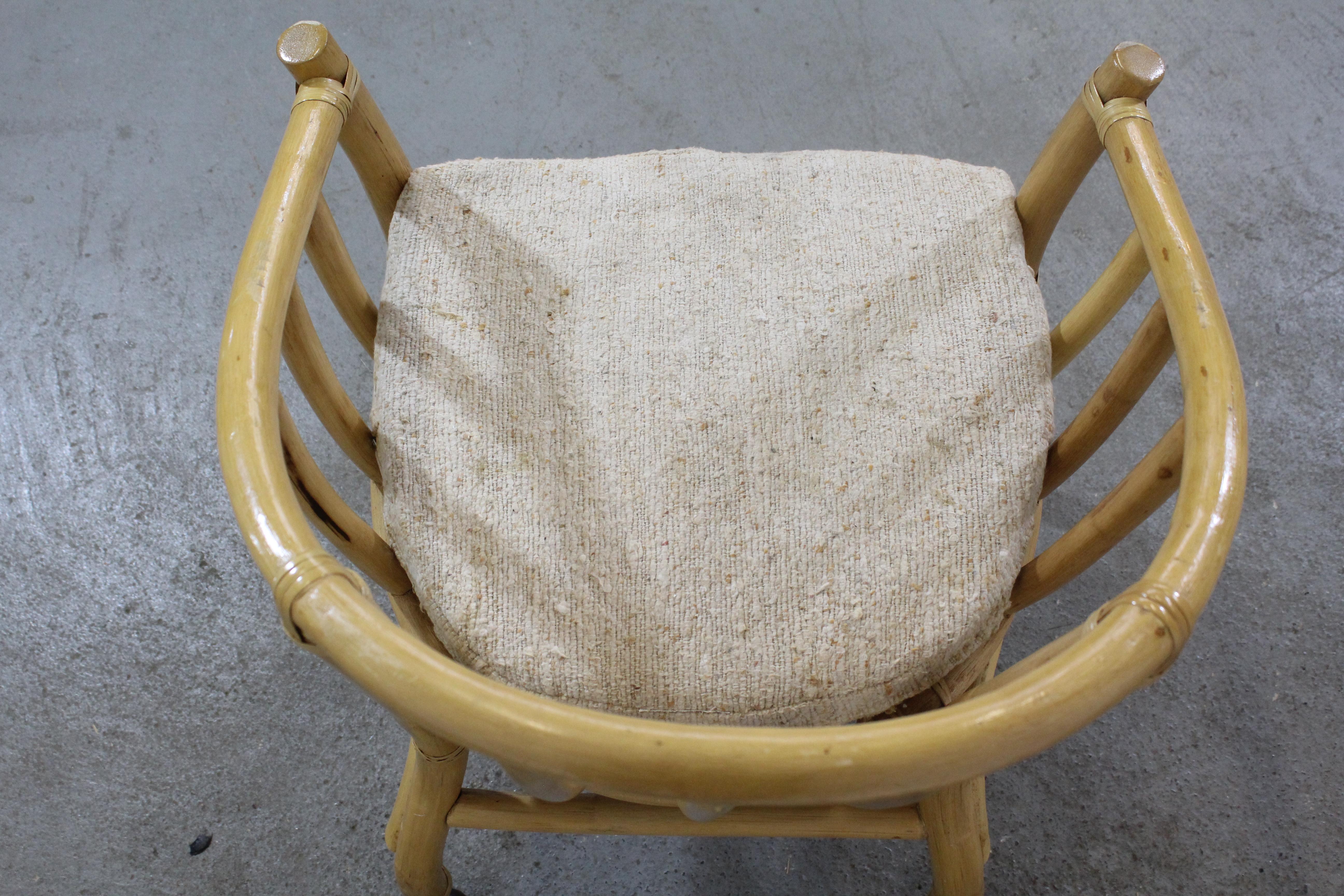 Set of 4 Midcentury Rattan Dining Chairs with Rollers 1