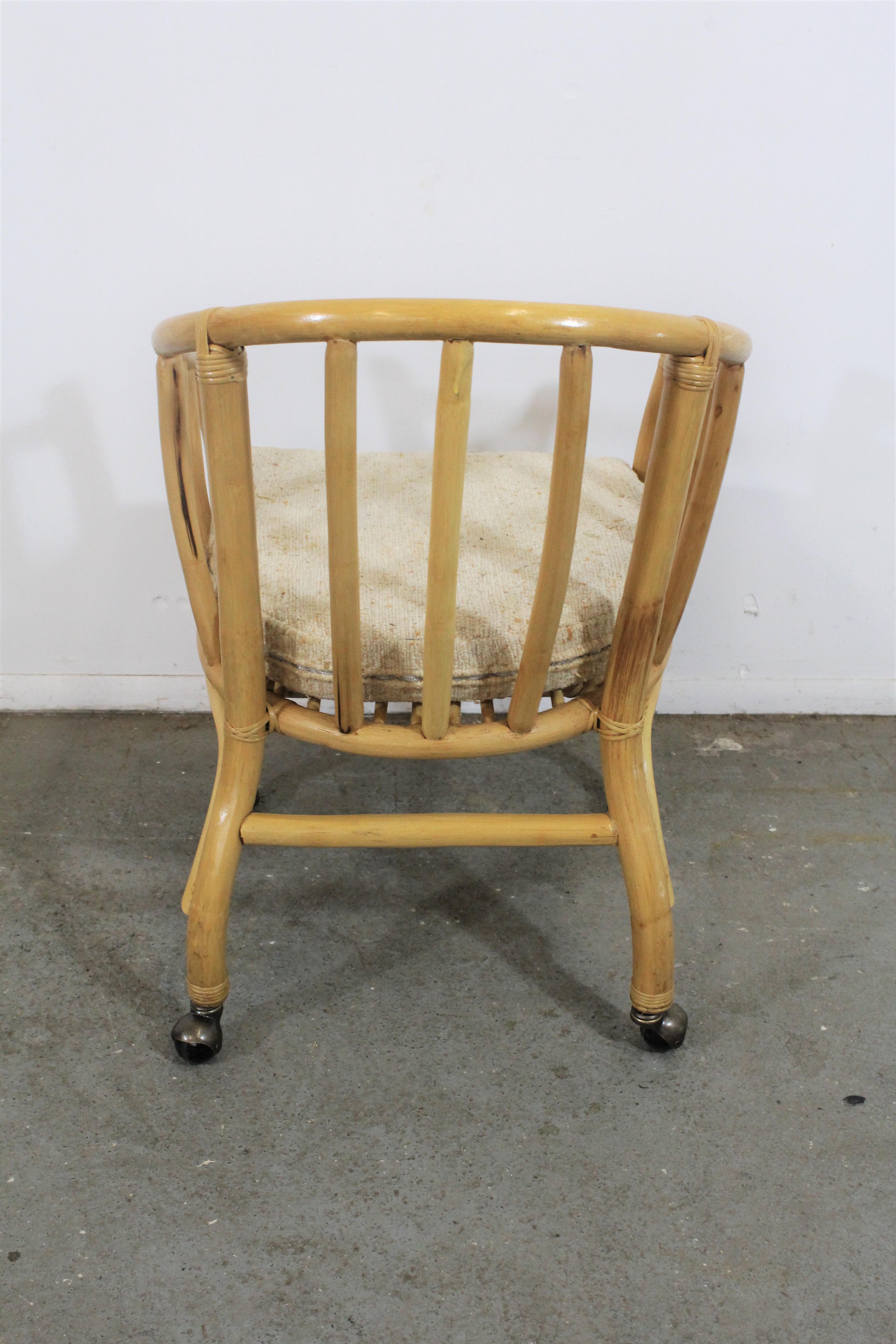 20th Century Set of 4 Midcentury Rattan Dining Chairs with Rollers For Sale
