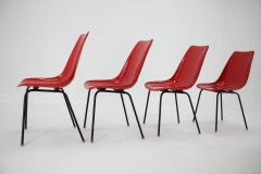 Set of 4 Midcentury Red Design Fiberglass Dining Chairs / Czechoslovakia, 1960s