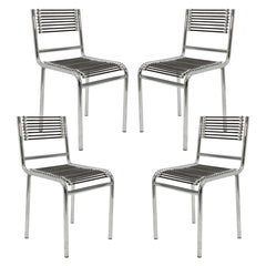 Set Of 4 Mid Century Rene Herbst Sandow Cord And Chrome Armchairs