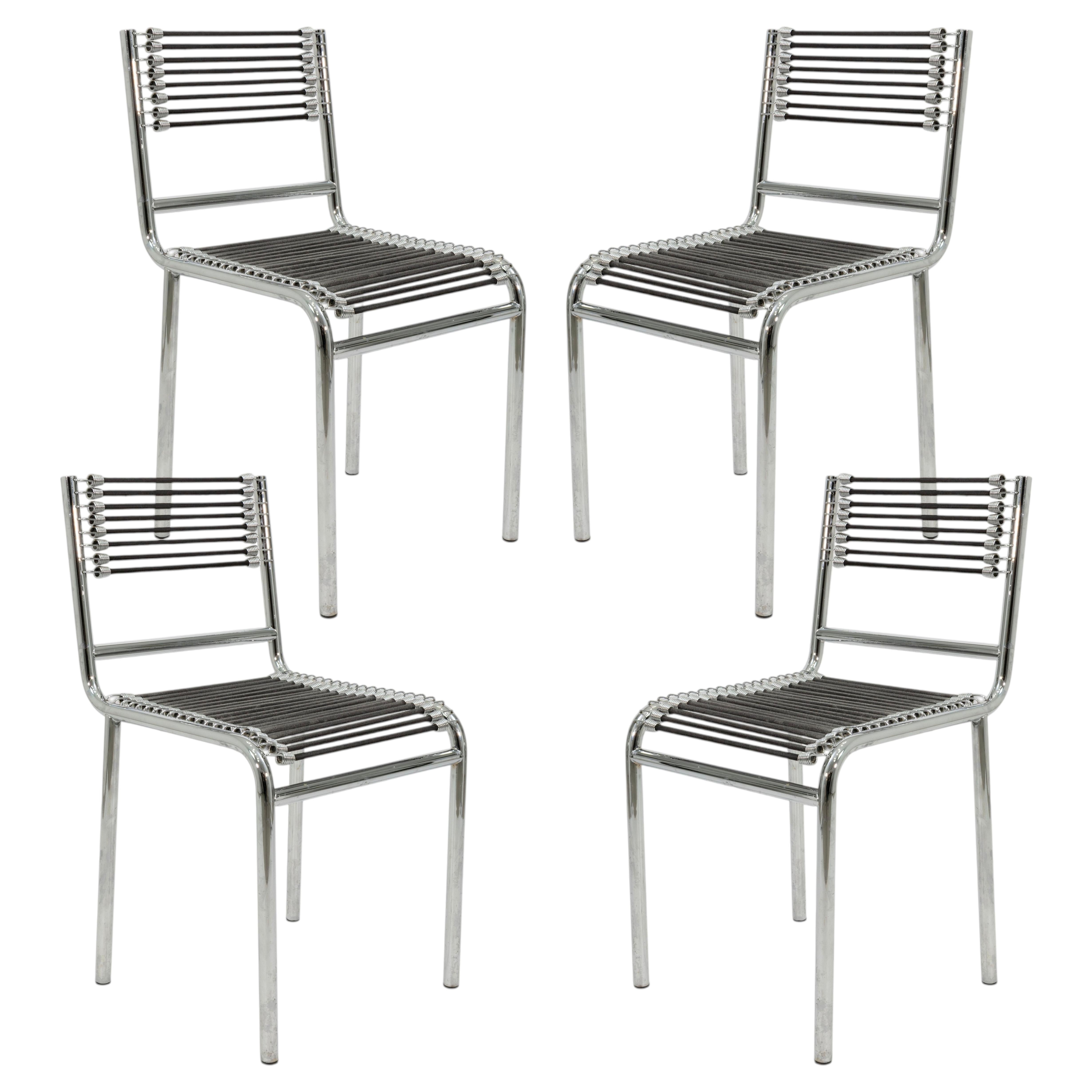 Set Of 4 Mid Century Rene Herbst Sandow Cord And Chrome Armchairs