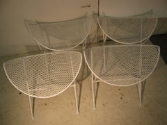 Lot de 4 poufs en fer Mid Century Salterini Orange Slice Clam Shell Iron