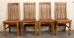Set of 4 Mid-Century Style Solid Wood Slat-Back Dining Chairs
