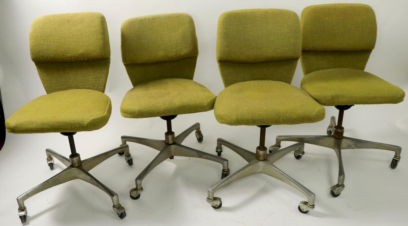 Aluminum Set of 4 Mid Century Swivel Office Chairs by Marble Imperial