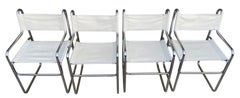 Set of 4 Mid Century Tubular Chrome Faux White Leather Sling Dining Chairs