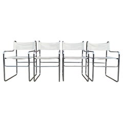 Set of 4 Mid Century Tubular Chrome Faux White Leather Sling Dining Chairs