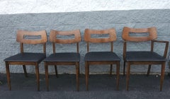 Set of 4 Mid Century Broyhill Walnut and Vinyl Seat Upholstered Chairs