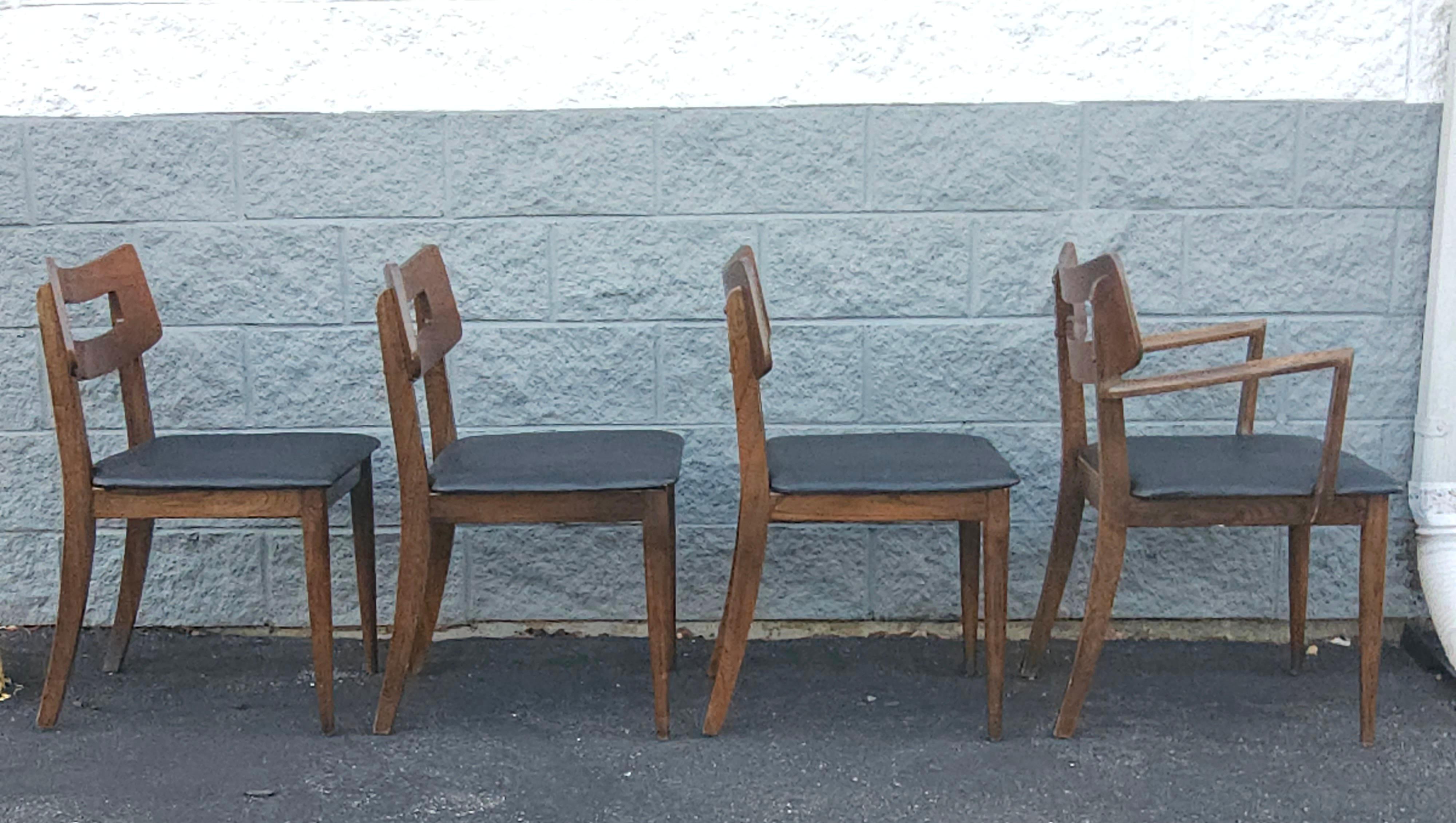 American Set of 4 Mid Century Walnut and Vinyl Seat Upholstered Chairs For Sale