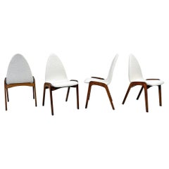 Set of 4 Mid Century Walnut Dining Chairs By Chet Beardsley in White Boucle